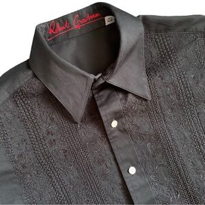 Robert Graham Embroidery Textured Button Up Long Sleeve Black Dress Shirt Size M